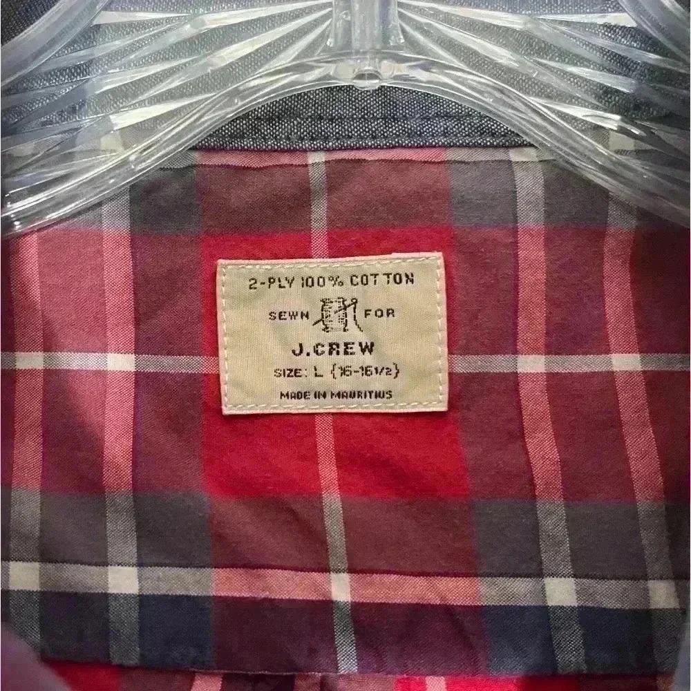 J. CREW Men’s Red and Gray Plaid Button Down | size large (16-16 1/2)